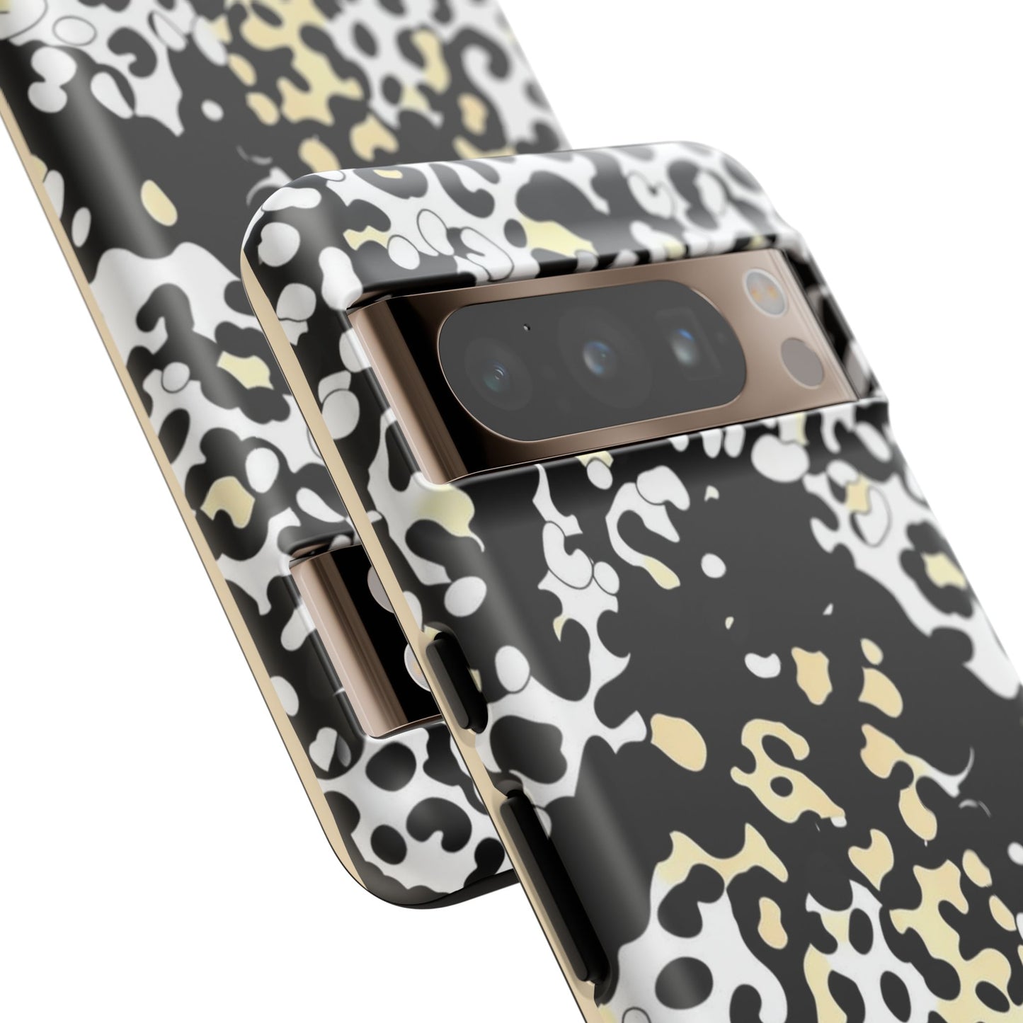 Leopard Splash Tough Phone Case — Black & Cream Animal Print Protective Cover