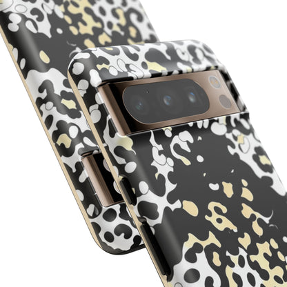 Leopard Splash Tough Phone Case — Black & Cream Animal Print Protective Cover