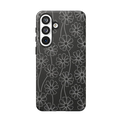 Floral Doodle Tough Phone Case — Black & Gray Daisy Pattern