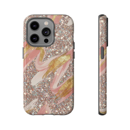 Glitter Blush Marble Phone Case — Pink Gold Swirl Tough Case
