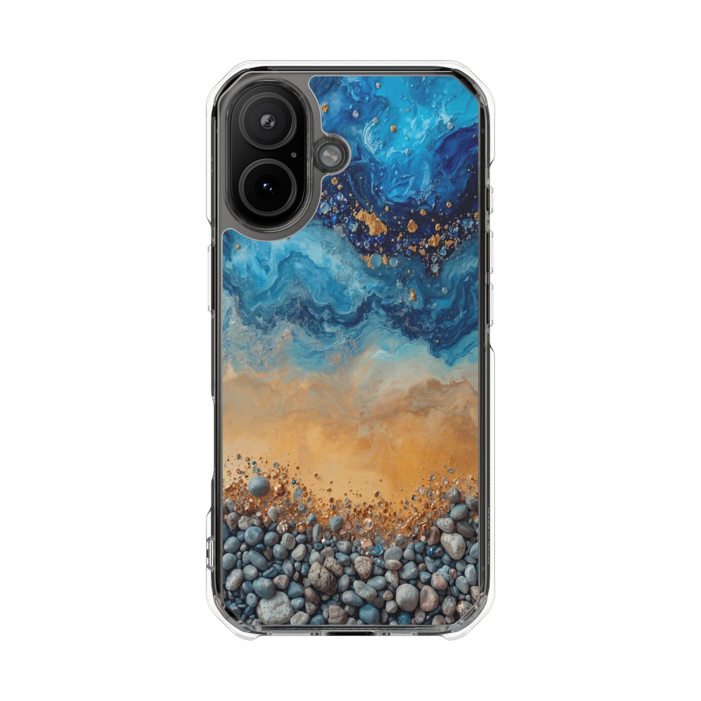 Clear Magnetic Phone Case — Blue Ocean Agate Design, Impact-Resistant Protection