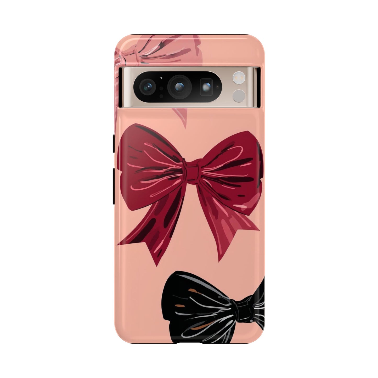 Bow Pattern Tough Phone Case — Pink, Red & Black Decorative Bows