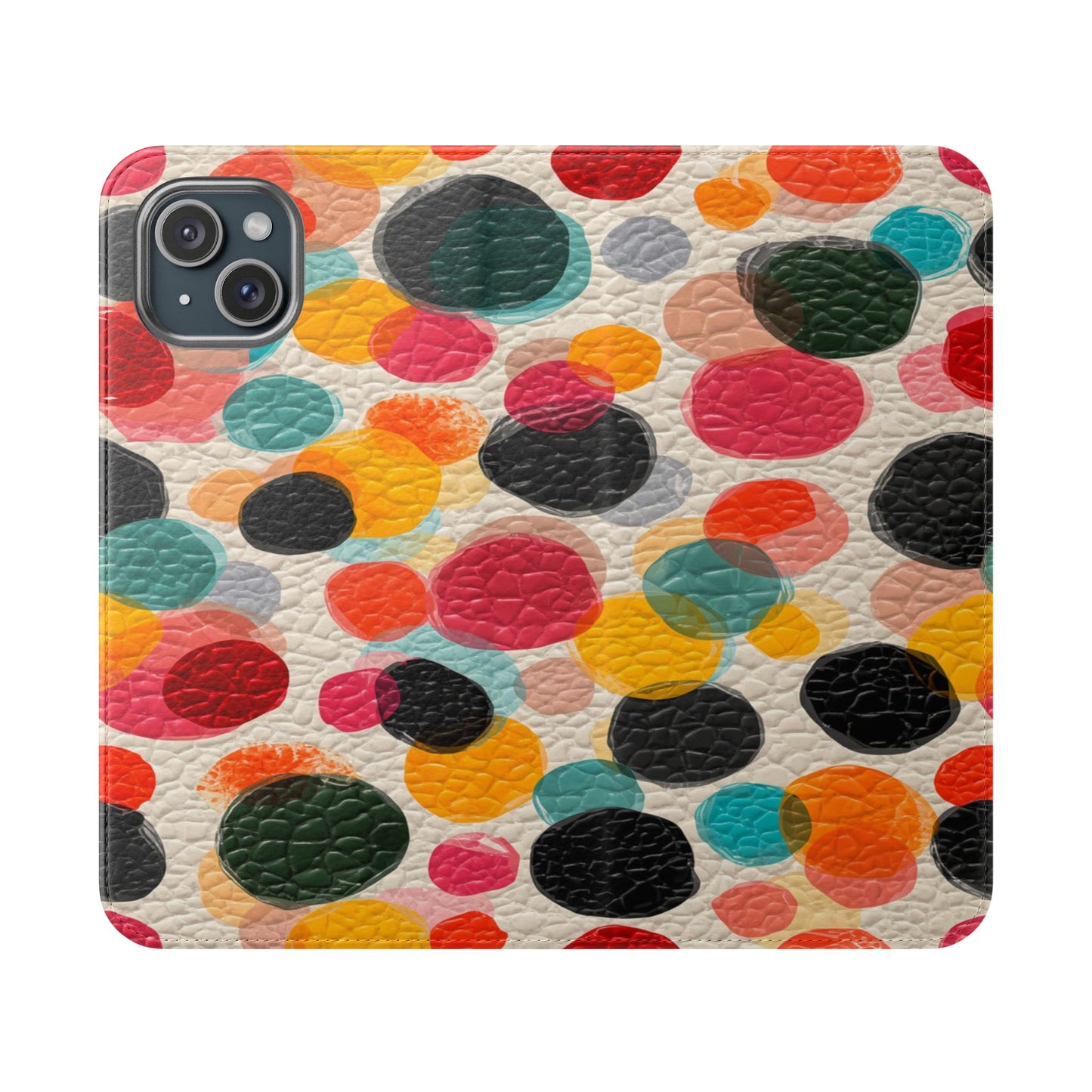Colorful Confetti Dot Flip Phone Case — Retro Polka Wallet Cover