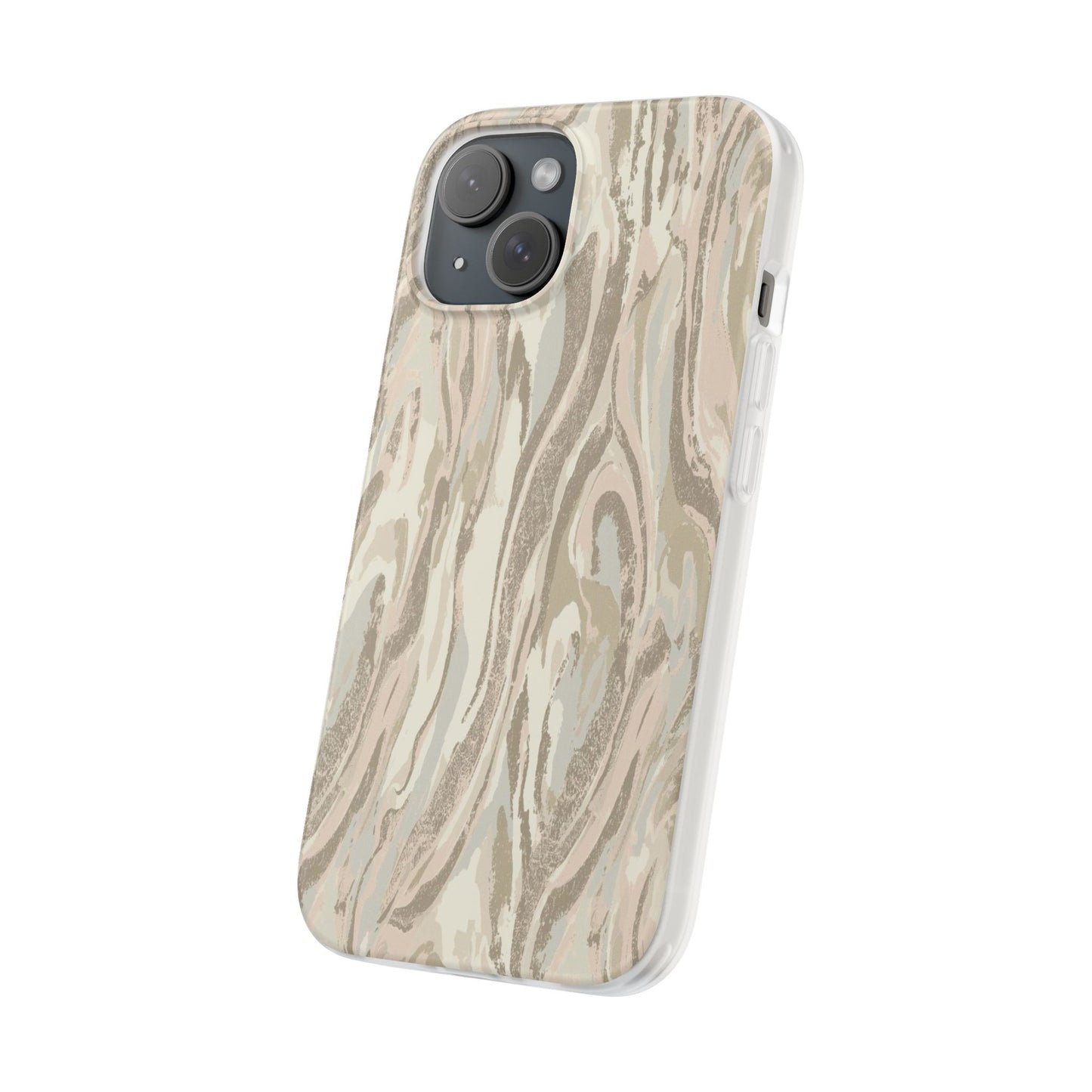Neutral Marble Swirl Flexi Phone Case — Beige Abstract Protective Cover