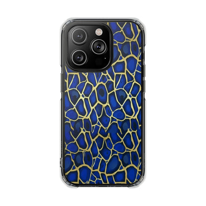 Blue & Gold Giraffe Pattern Clear Magnetic Phone Case
