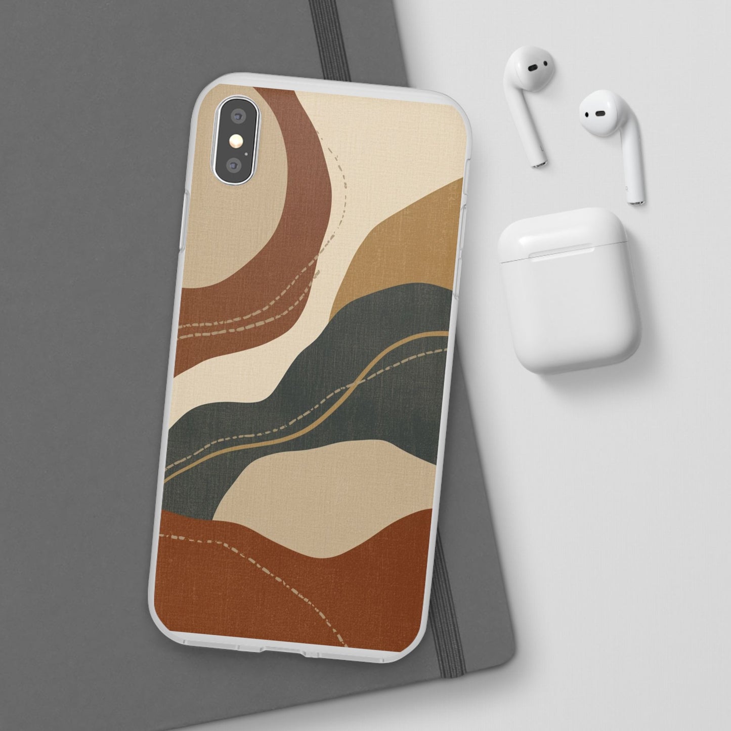 Abstract Earth Tone Phone Case — Boho Wavy Flexi Case