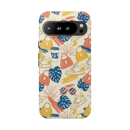 Tough Cases: Retro Summer Pattern Phone Case – Sunglasses, Sneakers & Tropical Leaves
