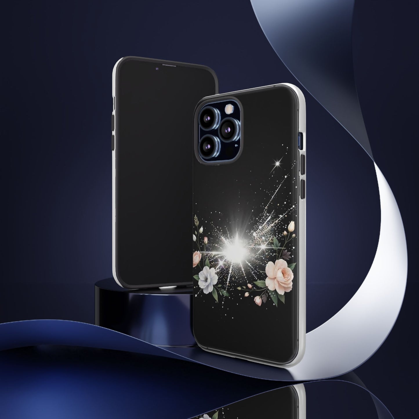 Floral Burst Phone Case — Protective Black Sparkle Design