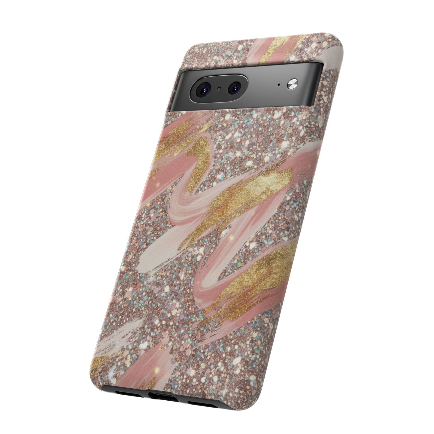 Glitter Blush Marble Phone Case — Pink Gold Swirl Tough Case
