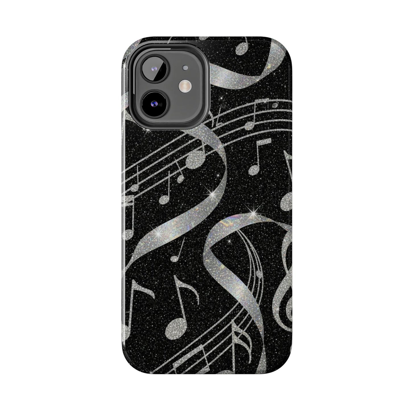 Musical Notes Tough Phone Case – Glitter Black Musician Phone Cover