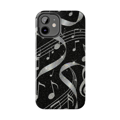 Musical Notes Tough Phone Case – Glitter Black Musician Phone Cover