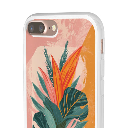 Tropical Botanical Phone Case — Pink & Orange Floral Flexi Case