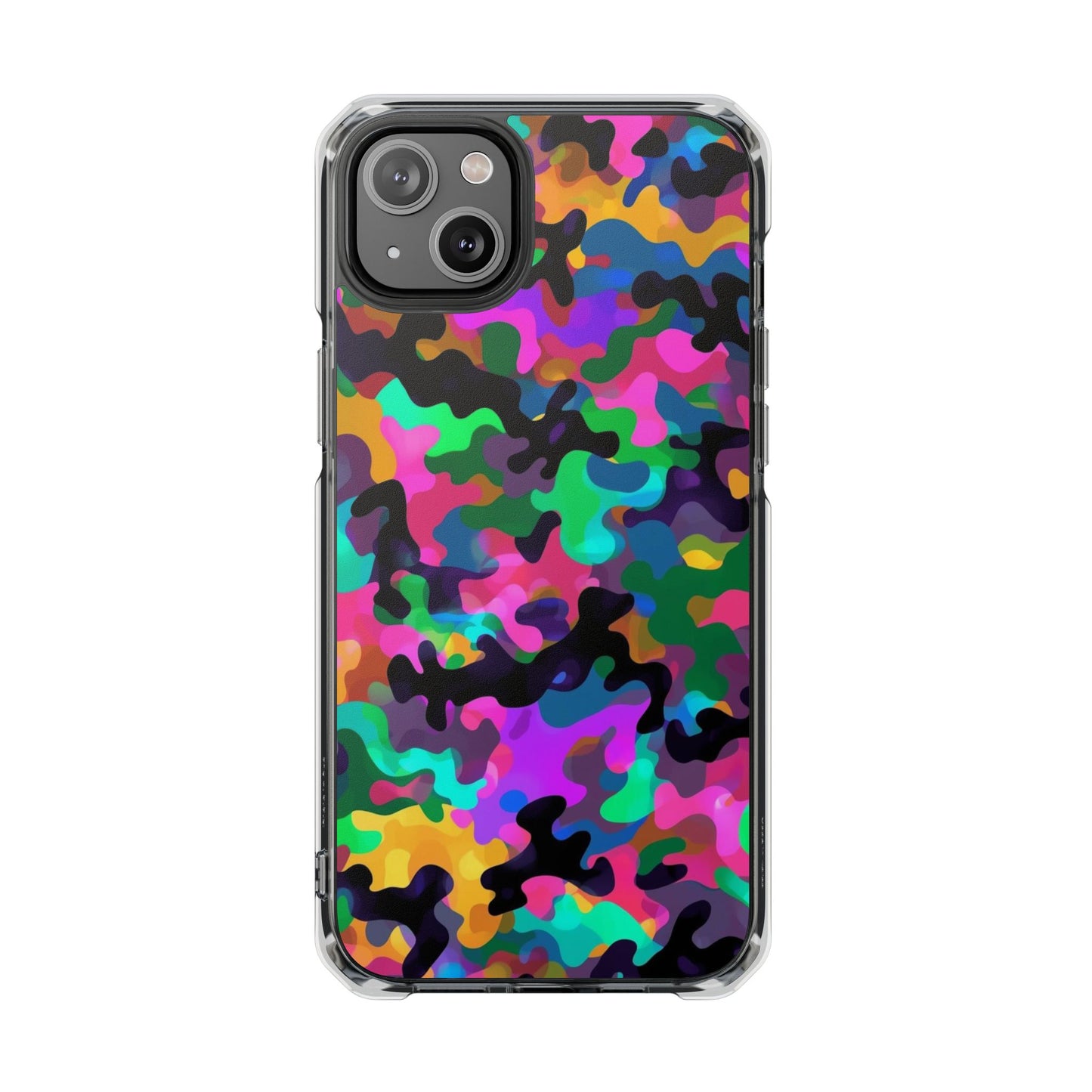 Clear Magnetic Impact Phone Case — Neon Camo Protective Cover