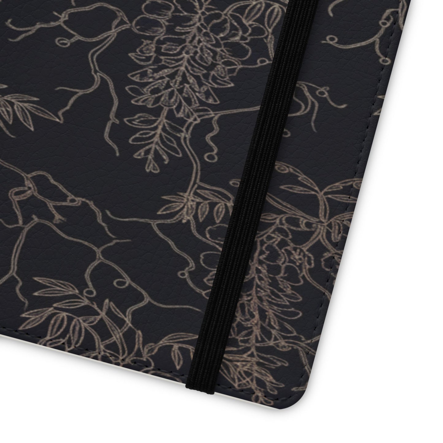 Botanical Noir Flip Phone Case — Dark Floral Wallet Cover with Card Slots