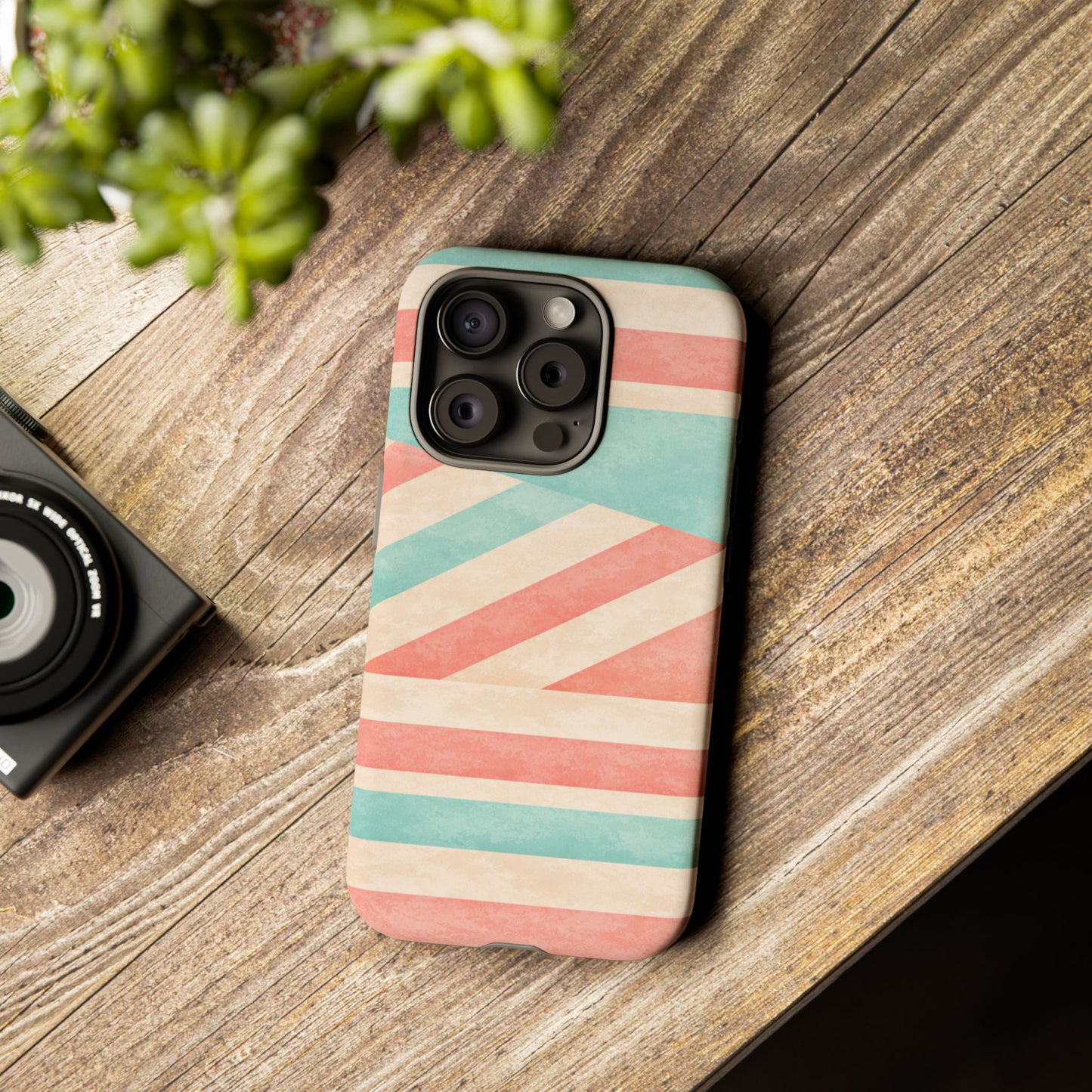 Pastel Stripes Tough Phone Case – Retro Coral & Teal Protective Cover