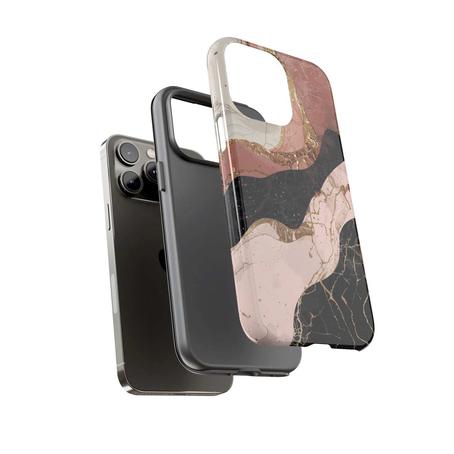 Marbled Rose Gold Phone Case — Abstract Pink & Black Protective Tough Case