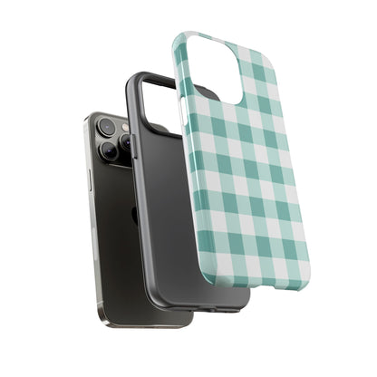 Mint Green Buffalo Check Tough Phone Case — Durable Plaid Protective Cover