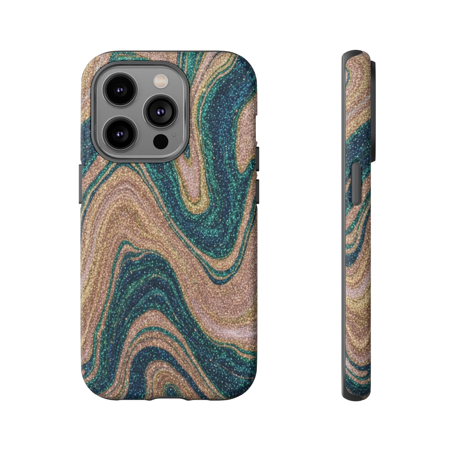 Marbled Teal & Gold Phone Case — Glitter Swirl Tough Case
