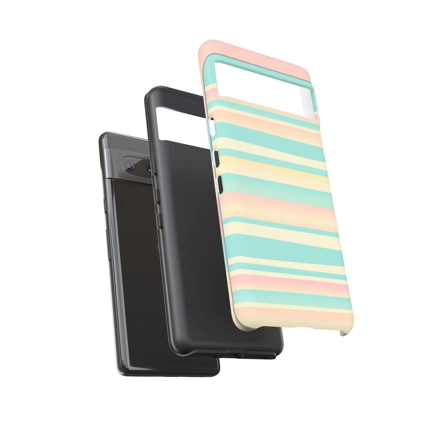 Pastel Striped Tough Phone Case — Mint, Peach & Cream Protective Cover