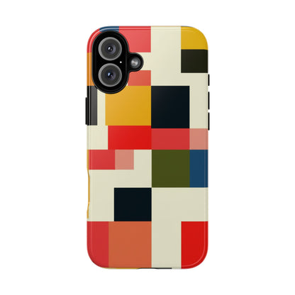 Abstract Color Block Tough Phone Case — Retro Geometric Protective Cover