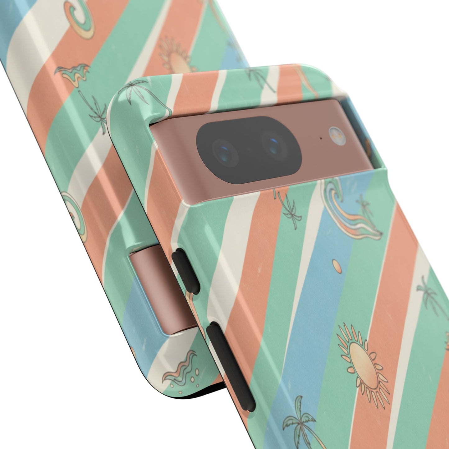 Retro Beach Stripes Phone Case — Sun, Waves & Palm Pattern Tough Case