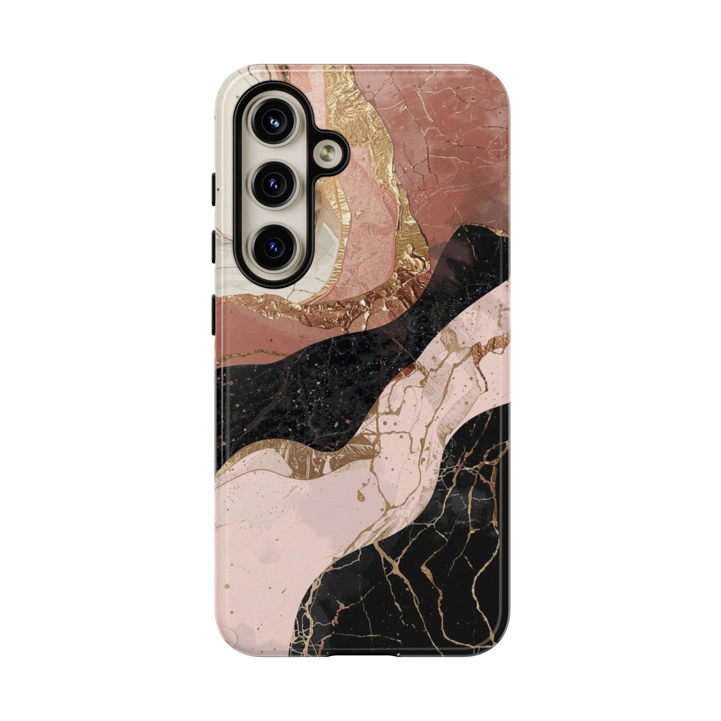 Marbled Rose Gold Phone Case — Abstract Pink & Black Protective Tough Case