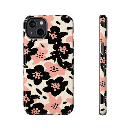 Floral Phone Case — Pink & Black Retro Blossom Protective Cover