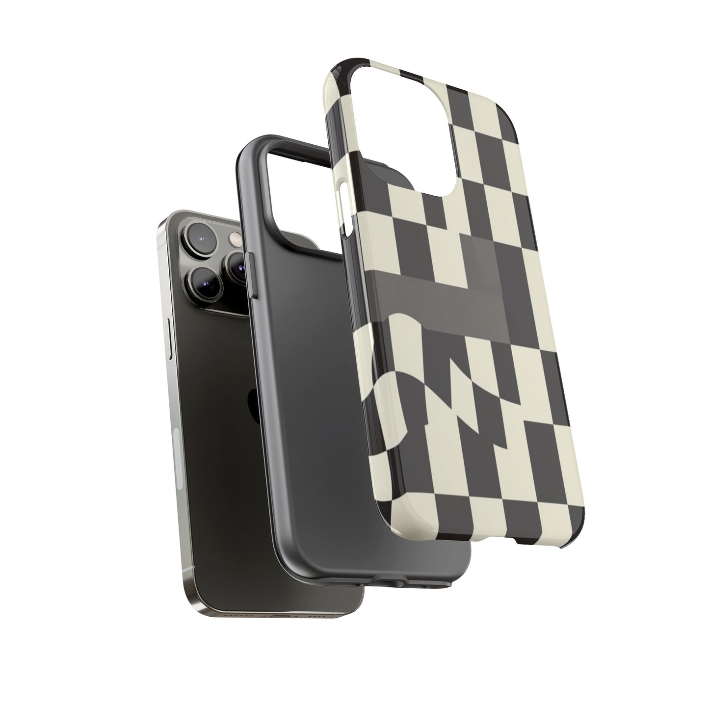 Checkerboard Wave Phone Case — Black & Cream Graphic Tough Case