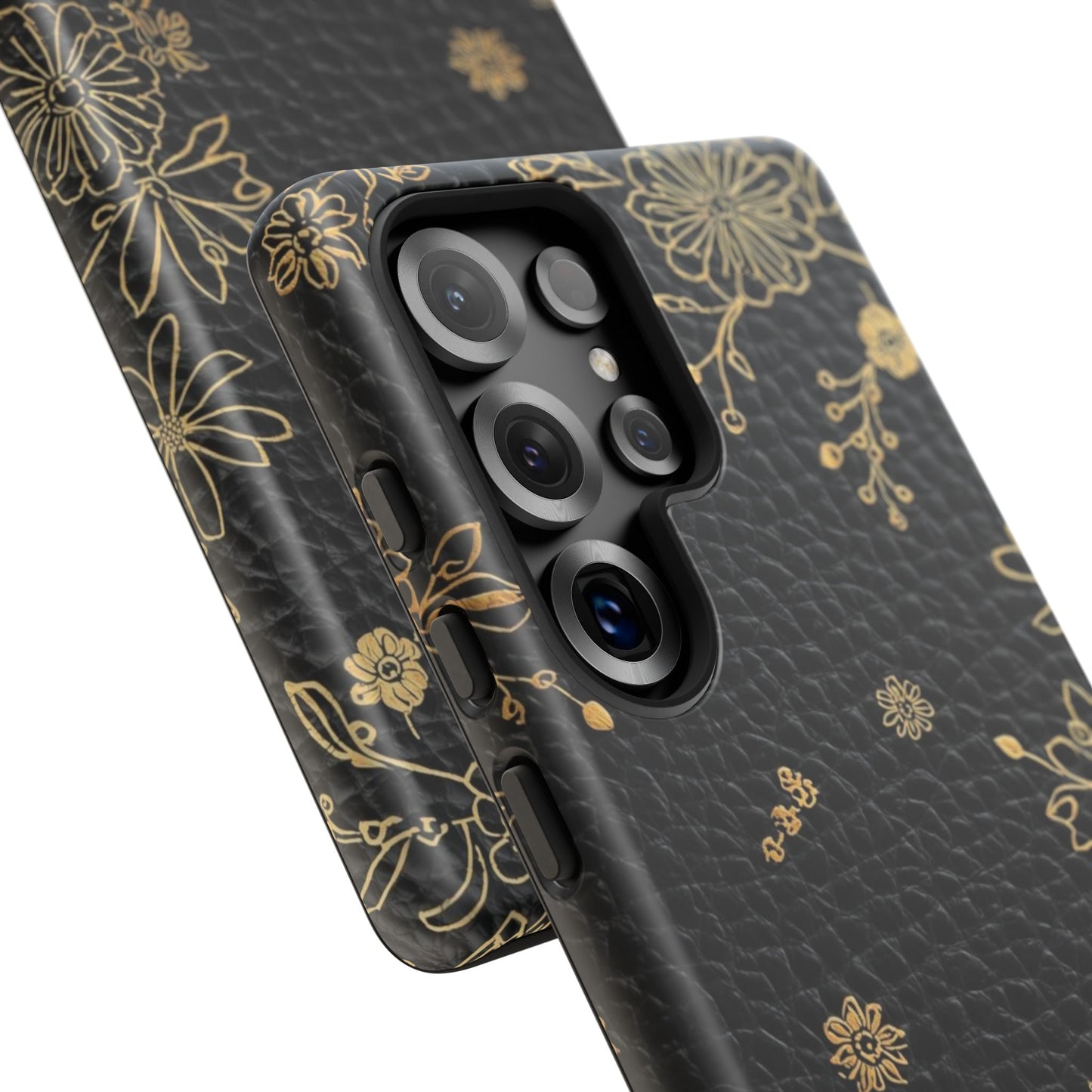 Floral Gold Foil Leather Texture Tough Phone Case