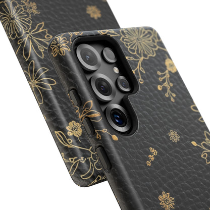 Floral Gold Foil Leather Texture Tough Phone Case
