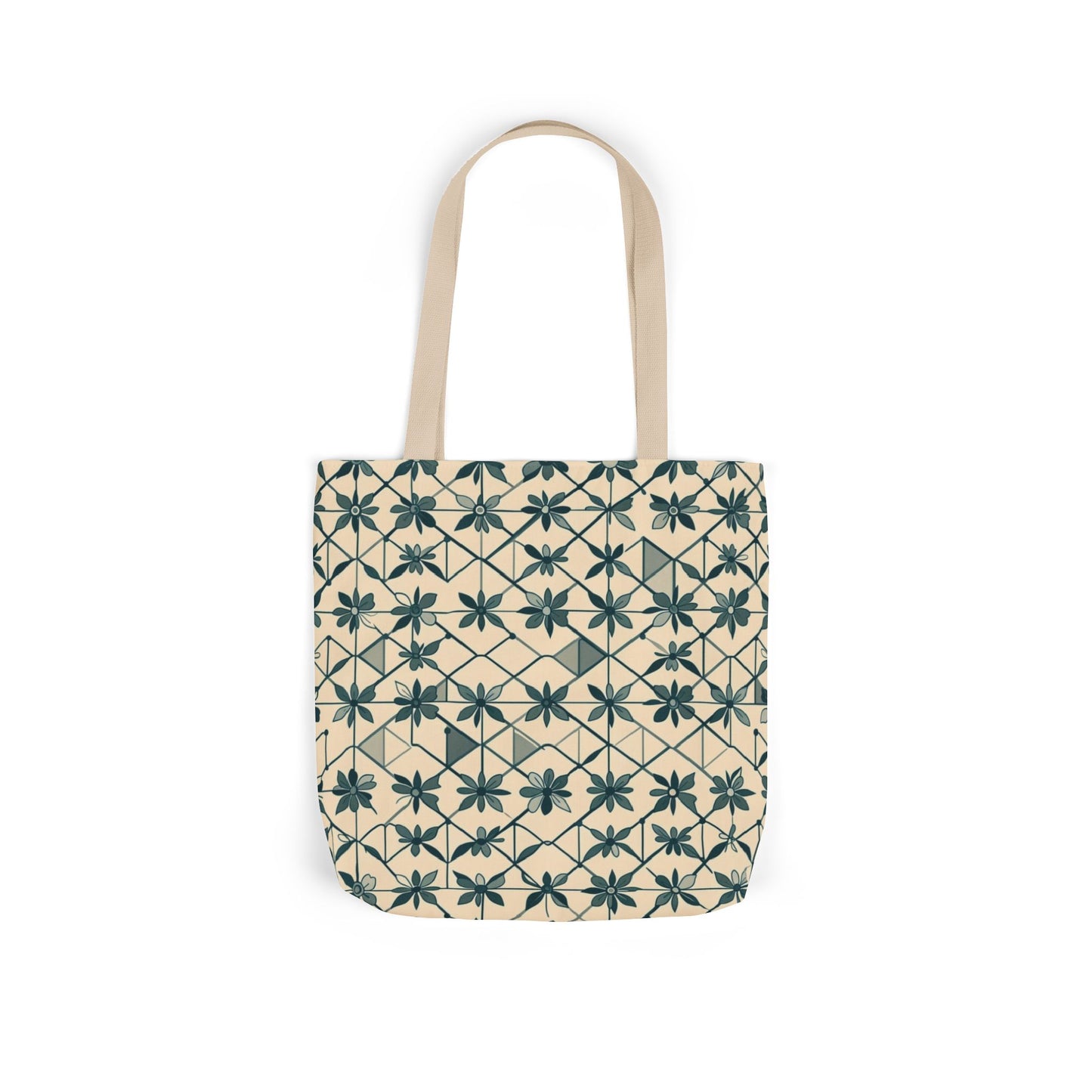 Canvas Tote Bag — Geometric Starburst Pattern, Boho Market Tote