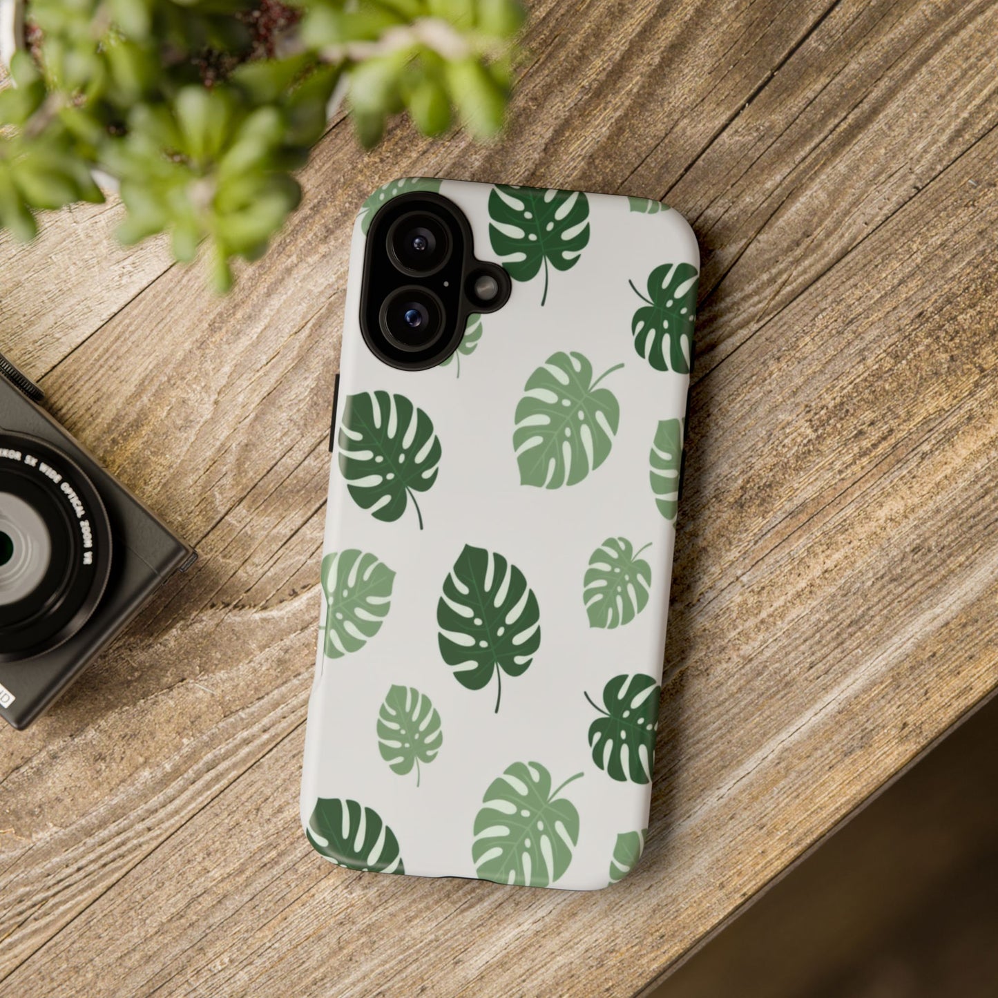 Monstera Leaf Phone Case — Tropical Green Pattern Tough Case