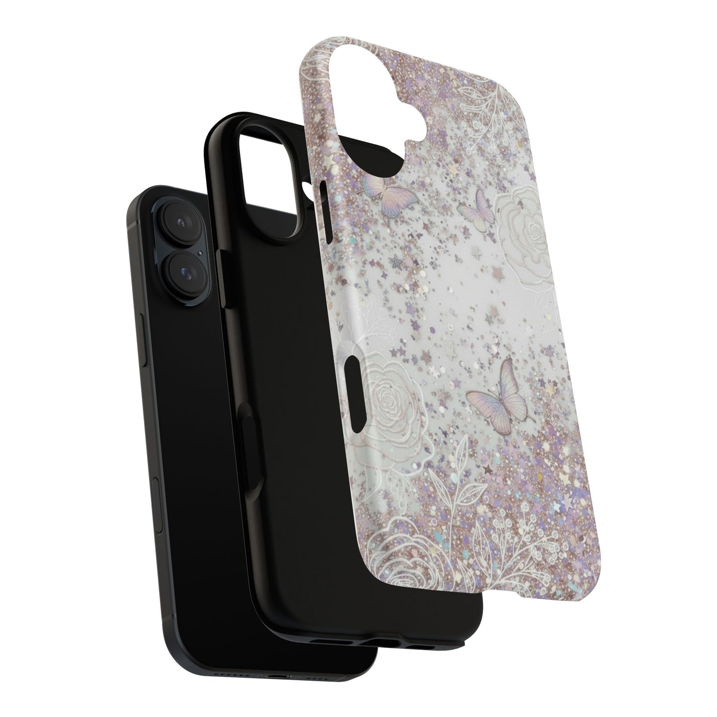 Butterfly Glitter Tough Phone Case — Floral Sparkle Protective Case