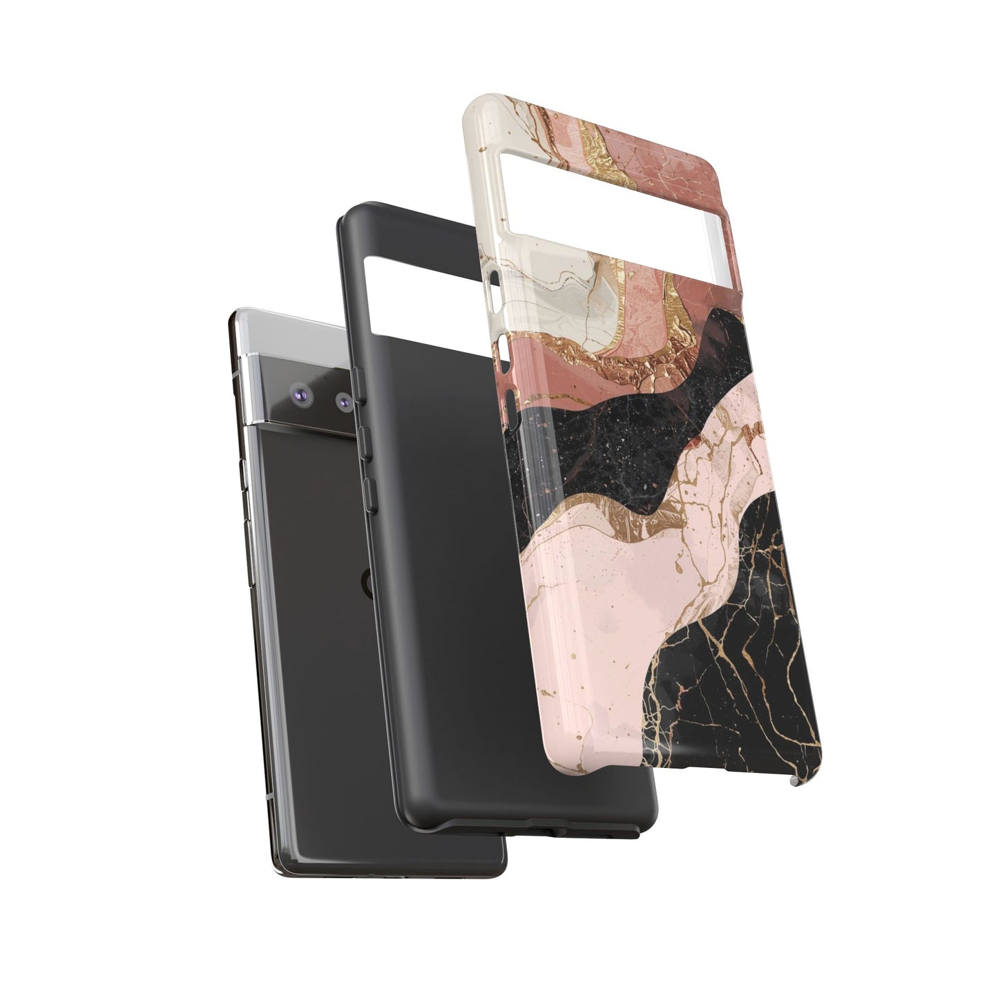 Marbled Rose Gold Phone Case — Abstract Pink & Black Protective Tough Case