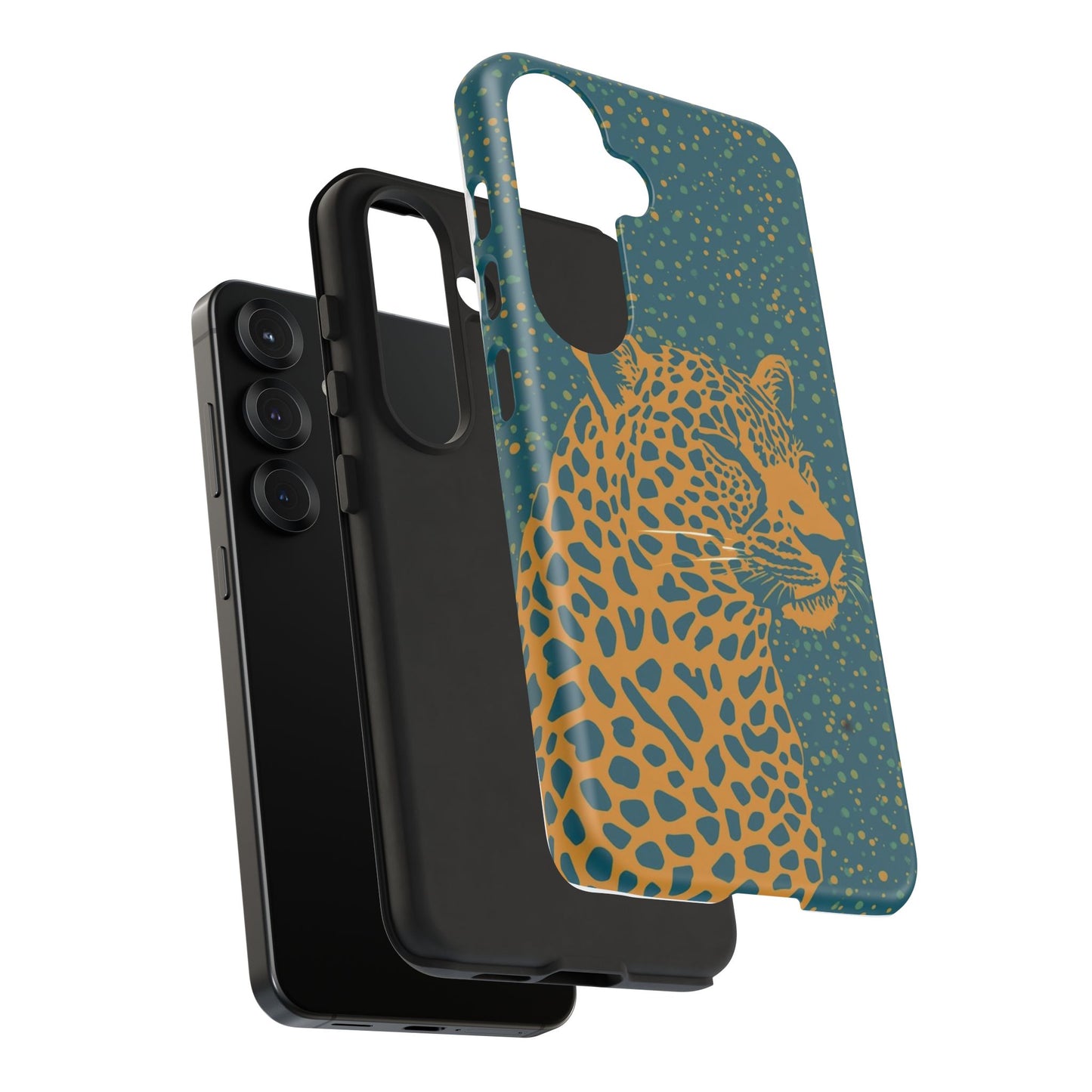Leopard Spotlight Phone Case — Teal Gold Animal Print Protective Cover