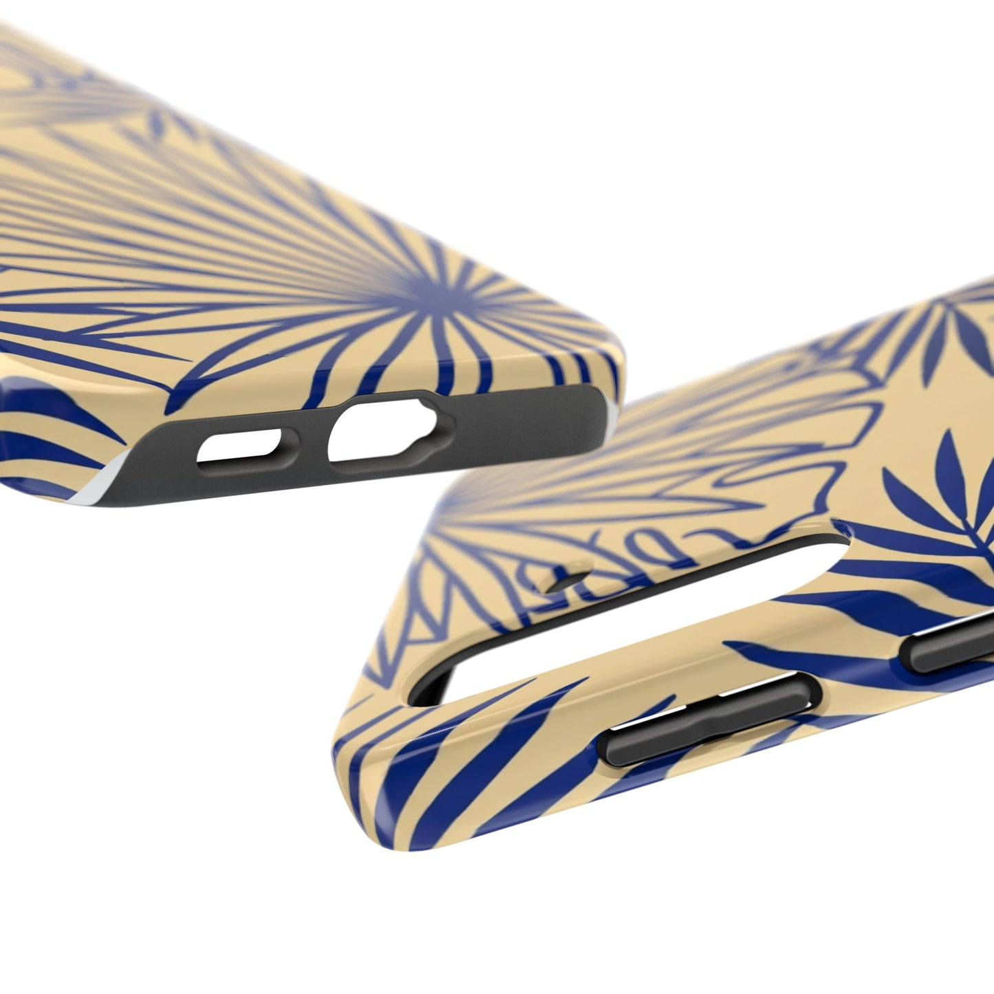 Tropical Palm Pattern Tough Phone Case — Navy Blue Fan Leaves on Sand