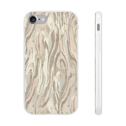 Neutral Marble Swirl Flexi Phone Case — Beige Abstract Protective Cover