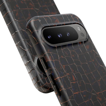 Croc-Embossed Tough Phone Case — Shockproof Black Alligator Texture