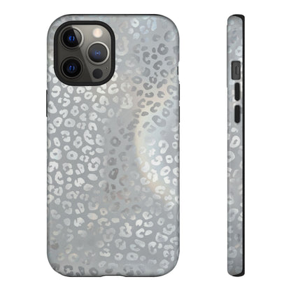 Grey Leopard Print Tough Phone Case — Durable Protective iPhone Cover
