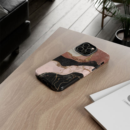 Marbled Rose Gold Phone Case — Abstract Pink & Black Protective Tough Case