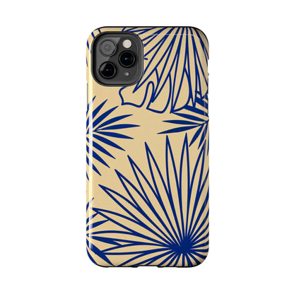 Tropical Palm Pattern Tough Phone Case — Navy Blue Fan Leaves on Sand