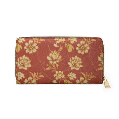 Women's Botanical Print Wallet - Abstract Zippered Floral Wallet