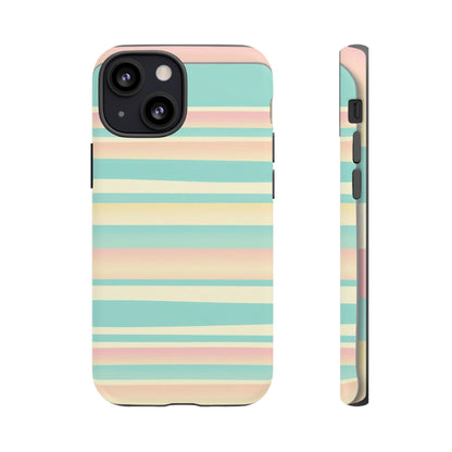 Pastel Striped Tough Phone Case — Mint, Peach & Cream Protective Cover
