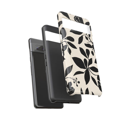 Black Floral Pattern Phone Case — Monochrome Botanical Tough Case