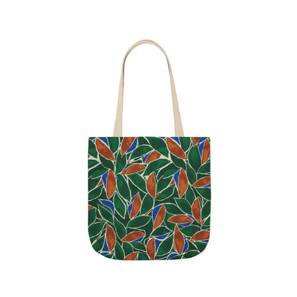 Botanical Leaves Canvas Tote — Green & Rust Floral Pattern