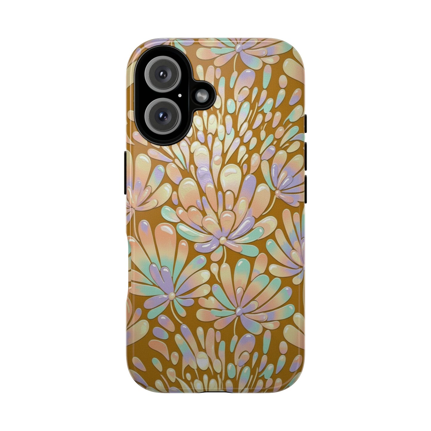 Floral Burst Tough Phone Case – Gold Pastel Botanical Protection