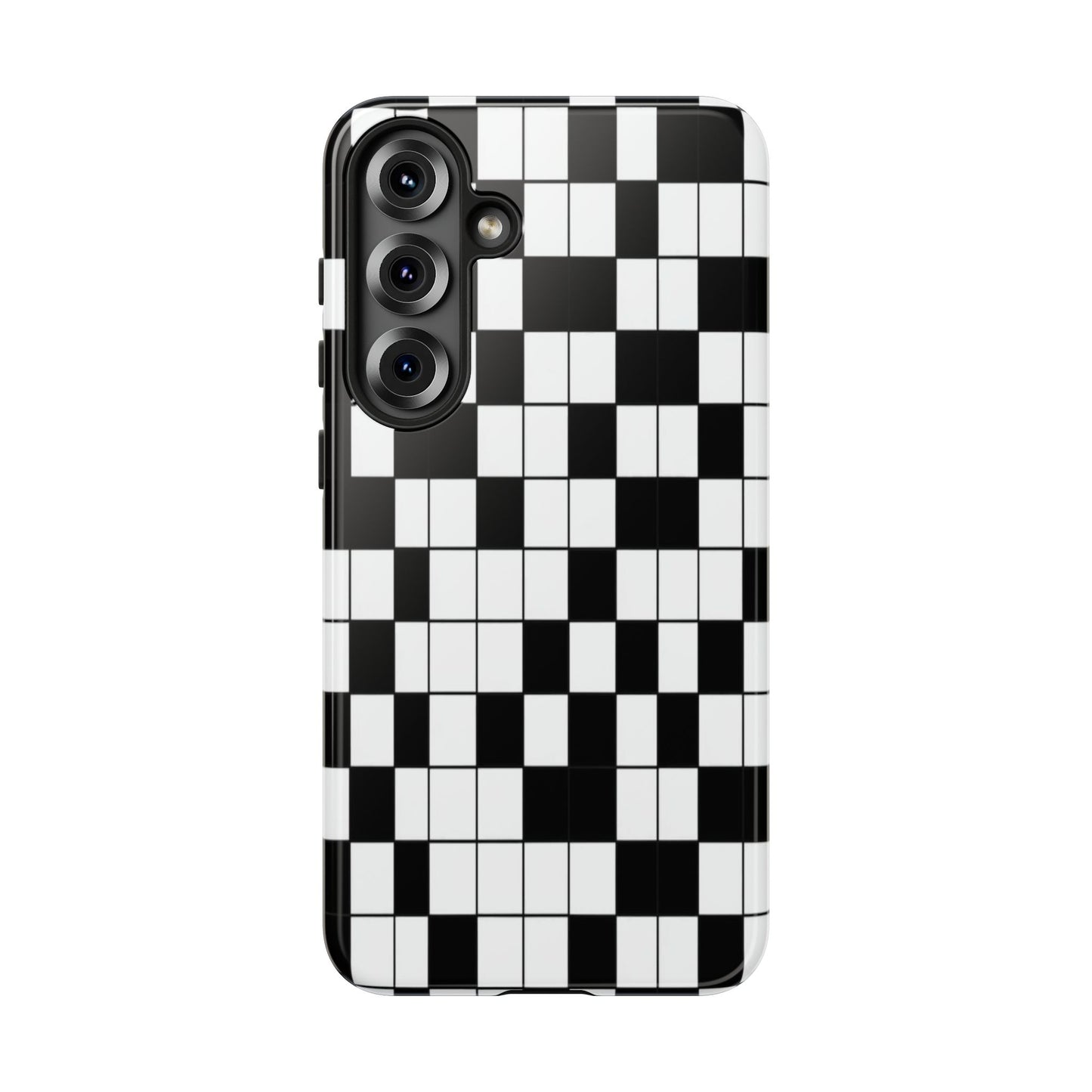 Crossword Grid Phone Case — Black & White Puzzle Pattern Tough Phone Cover