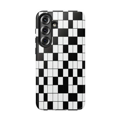 Crossword Grid Phone Case — Black & White Puzzle Pattern Tough Phone Cover