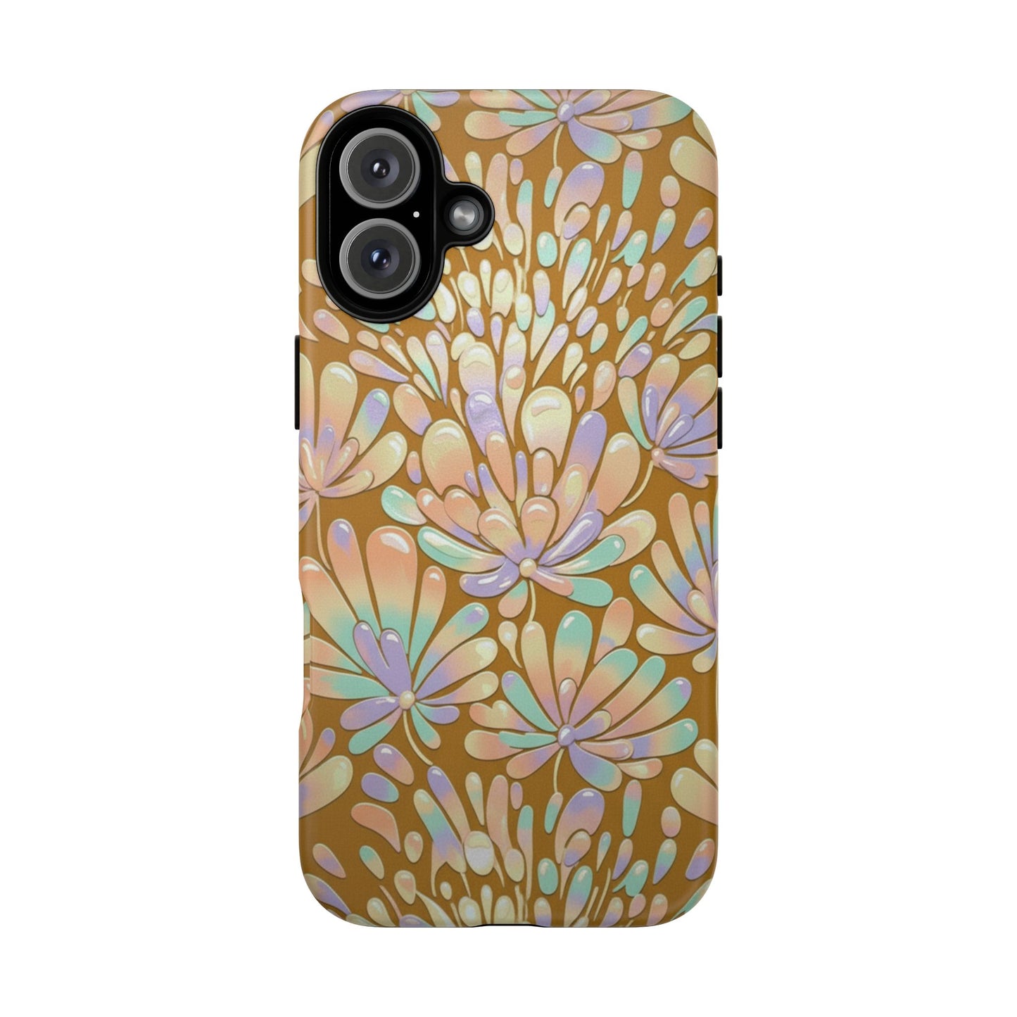 Floral Burst Tough Phone Case – Gold Pastel Botanical Protection