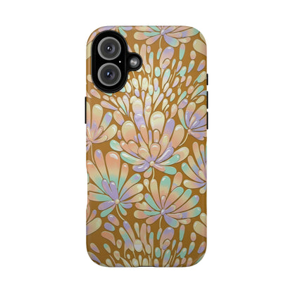 Floral Burst Tough Phone Case – Gold Pastel Botanical Protection